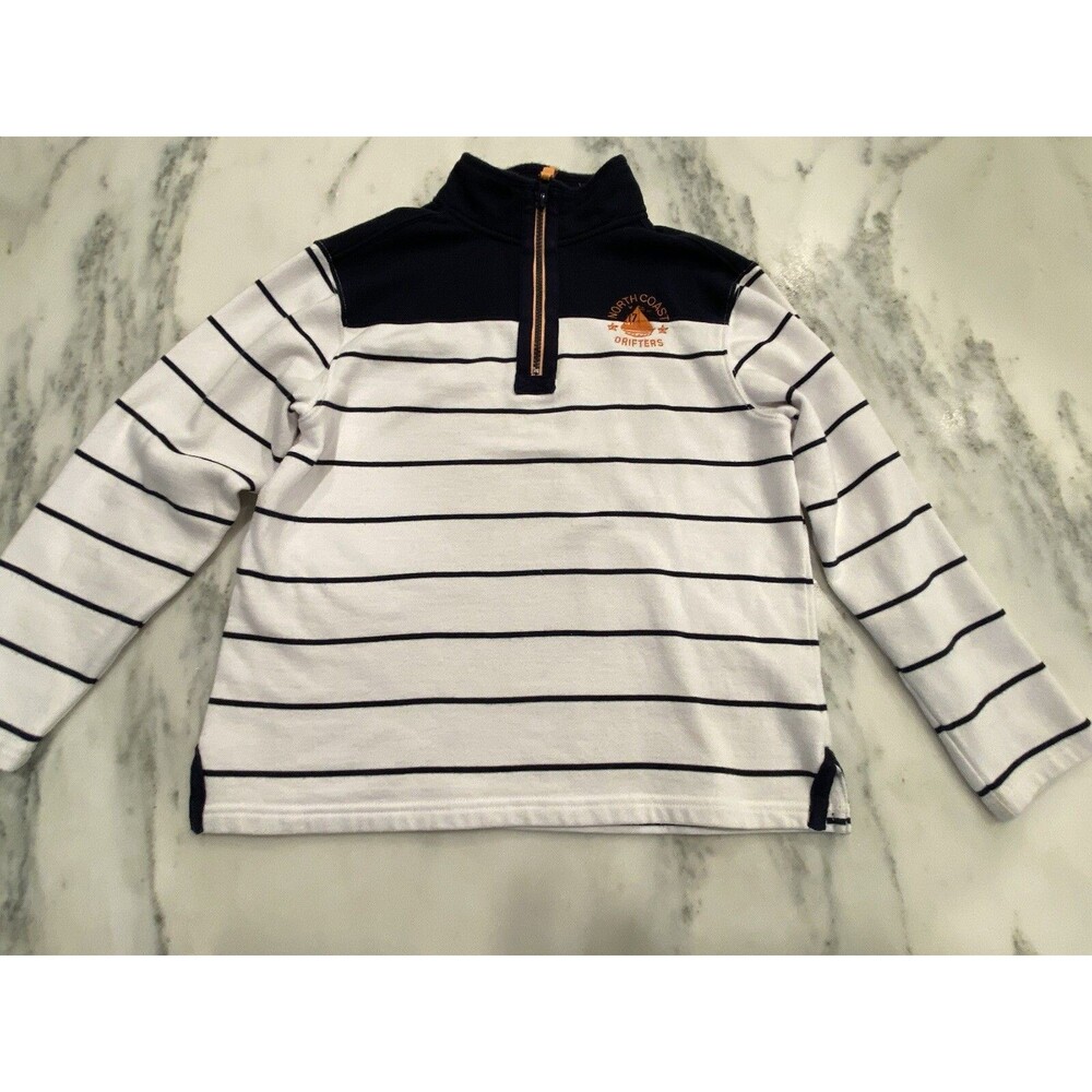 GYMBOREE Boys Nautical White Blue Stripe 1/2 Zip Sweater Size LG (10-12)